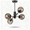 Zwarte metalen hanglamp met vier glazen bollen diameter 30cm