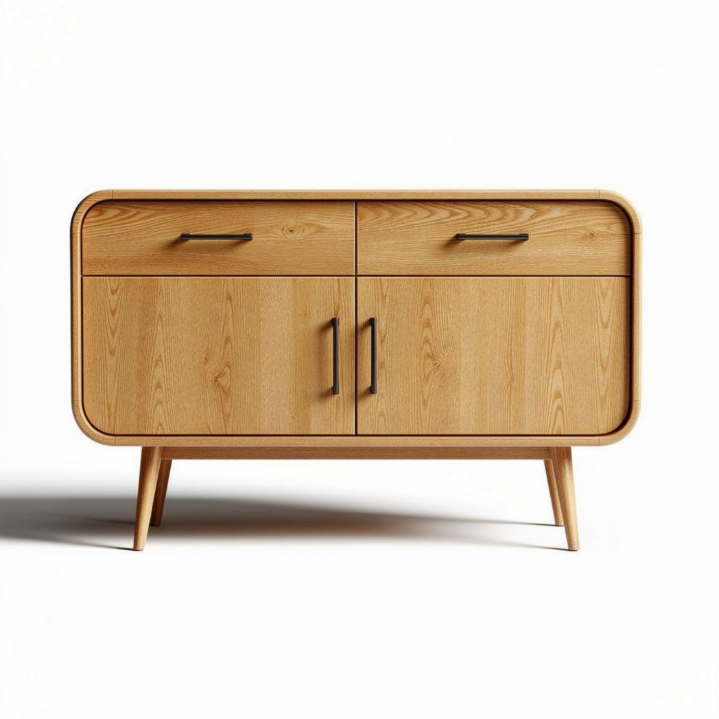 Houten kast met twee deuren en lade 120 x 40 x 75cm naturel eikenhout