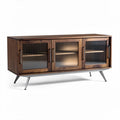 Salontafel van hout met glazen deurtjes en metalen poten 150 x 40 x 70cm
