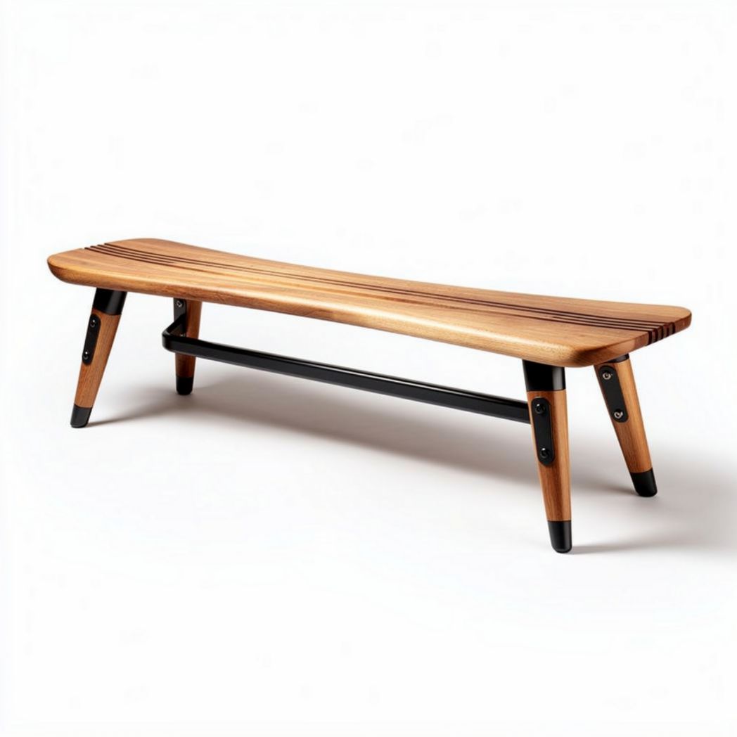 Houten bankje met metalen onderstel 100 x 35 x 25cm voor interieurdecoratie
