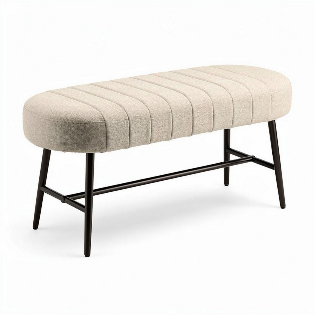 Banken met stoffen zitvlak in beige en metalen poten 120 x 40 x 45cm