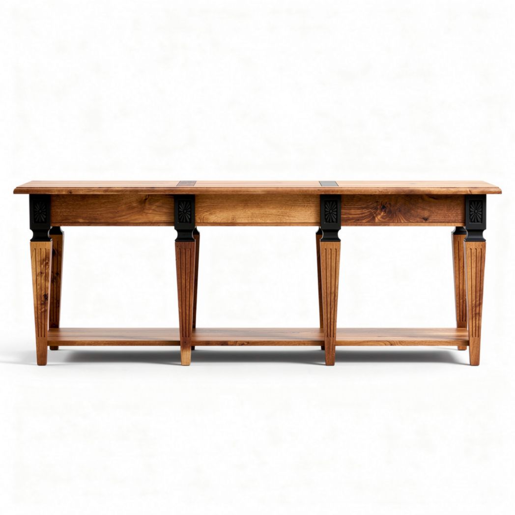 Houten console tafel van acaciahout met zwart metalen details 120 x 40 x 75cm